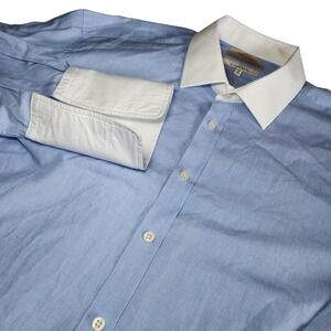 HAWES & Curtis St James Slim Fit Dress Shirt French Cuff Mens 18/38 Blue White